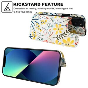 HAOPINSH for iPhone 13 Case Wallet with Card Holder, Floral Flower Pattern Back Flip Folio PU Leather Kickstand Card Slots Case for Women Girls, Double Magnetic Clasp Shockproof Cover 6.1"