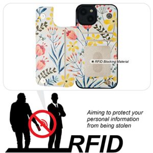 HAOPINSH for iPhone 13 Case Wallet with Card Holder, Floral Flower Pattern Back Flip Folio PU Leather Kickstand Card Slots Case for Women Girls, Double Magnetic Clasp Shockproof Cover 6.1"