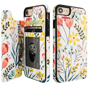 haopinsh for iphone se(2022) iphone se(2020) iphone 7/8 wallet case with card holder, floral flower flip folio pu leather kickstand card slots,double magnetic clasp shockproof case 4.7"
