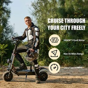 5600W 35Ah Dual Motor Electric Scooter Adults with Seat, 50 MPH Fast Off Road Electric Scooter, Max 56 Miles Range E Scooter, Foldable 11" Fat tire All-Terrain Electric Scooter Max 440lb Load