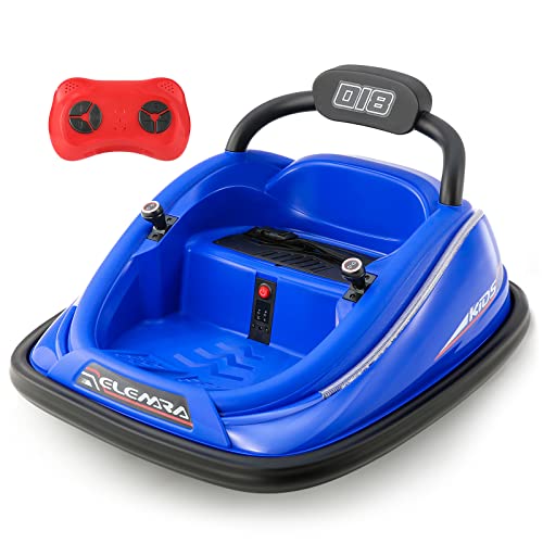 ELEMARA Bumper Car for Toddlers, 12V Electric Ride On Car Baby Bumper Car with 2 Driving Modes, Remote Control, Safety Belt,LED Lights and DIY Stickers , Kids, Large, Blue