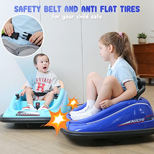 ELEMARA Bumper Car for Toddlers, 12V Electric Ride On Car Baby Bumper Car with 2 Driving Modes, Remote Control, Safety Belt,LED Lights and DIY Stickers , Kids, Large, Blue