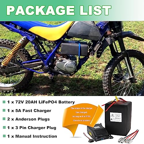 BtrPower 72V Ebike Battery 72V 20AH LiFePO4 Battery Pack with 5A Fast Charger and 80A BMS Fit for Electric,Scooter,Bicycles,Motorcycle 5500W-350W Motor