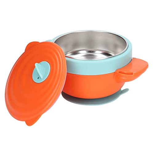 Baby Suction Bowls, Stay Put Suction Bowl with Lid Toddler Feeding Set Safe Dishwasher Detachable Stainless Steel Interior Weaning Insulation Bowl(Orange)