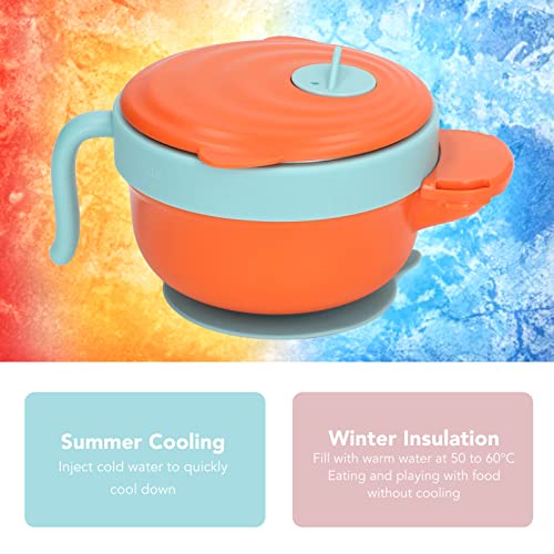 Baby Suction Bowls, Stay Put Suction Bowl with Lid Toddler Feeding Set Safe Dishwasher Detachable Stainless Steel Interior Weaning Insulation Bowl(Orange)