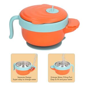 Baby Suction Bowls, Stay Put Suction Bowl with Lid Toddler Feeding Set Safe Dishwasher Detachable Stainless Steel Interior Weaning Insulation Bowl(Orange)