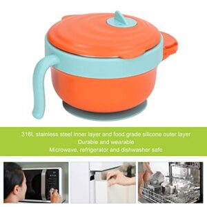 Baby Suction Bowls, Stay Put Suction Bowl with Lid Toddler Feeding Set Safe Dishwasher Detachable Stainless Steel Interior Weaning Insulation Bowl(Orange)