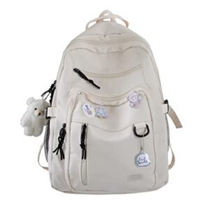 gaxos cute aesthetic backpack for school middle student travel white backpack teens girls bear pin book bags