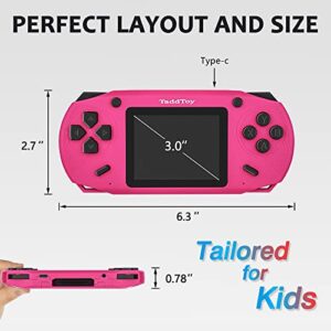 TaddToy 16 Bit Handheld Game Console for Kids Adults, 3.0'' Large Screen Preloaded 200 Classic Portable Retro Video Handheld Games with Type-C Port Rechargeable Battery for Birthday Gift for Kids