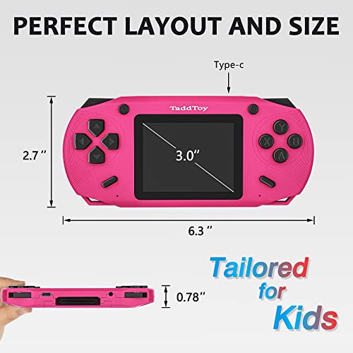 TaddToy 16 Bit Handheld Game Console for Kids Adults, 3.0'' Large Screen Preloaded 200 Classic Portable Retro Video Handheld Games with Type-C Port Rechargeable Battery for Birthday Gift for Kids