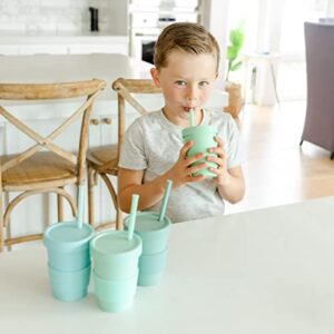 Bamboo Kids Smoothie Cups With Tight Sealing Lids and Silicone Straws With Stoppers - Spill Preventive Cups for Kids - 10 Ounces Set of 4