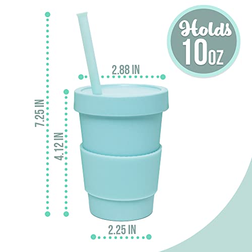 Bamboo Kids Smoothie Cups With Tight Sealing Lids and Silicone Straws With Stoppers - Spill Preventive Cups for Kids - 10 Ounces Set of 4