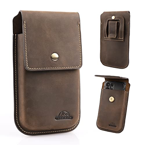 Topstache Leather Phone Holster for Belt,Flip Cell Phone Case with Belt Clip for S22 Ultra,S22 Plus,S22, Pouch for iPhone 14/13 Pro Max, Universal Smartphone Sheath