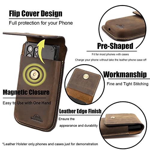 Topstache Leather Phone Holster for Belt,Flip Cell Phone Case with Belt Clip for S22 Ultra,S22 Plus,S22, Pouch for iPhone 14/13 Pro Max, Universal Smartphone Sheath