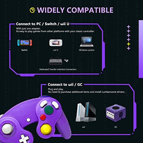 4 Pack Gamecube Controller, with 4 Extension Cables and 4-Port USB Adapter for Switch PC Wii U Console (Black, Purple, Sliver, Green)