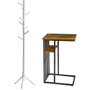 ibuyke coat rack stand freestanding, c shaped side table, coat tree with 3 adjustable sizes and 8 hooks, industrial small end table for sofa and bed, bedroom, hallway rf-1194&tmj406h