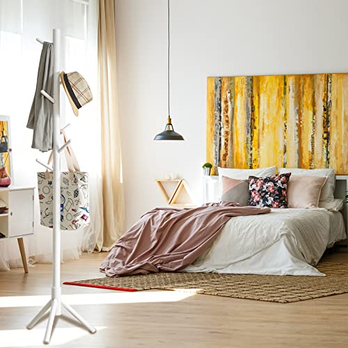 IBUYKE Coat Rack Stand Freestanding, C Shaped Side Table, Coat Tree with 3 Adjustable Sizes and 8 Hooks, Industrial Small End Table for Sofa and Bed, Bedroom, Hallway RF-1194&TMJ406H