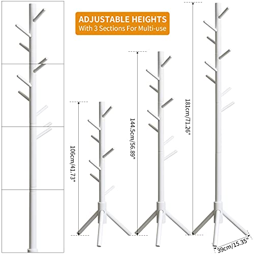 IBUYKE Coat Rack Stand Freestanding, 3-Tier Side Table, Coat Tree with 3 Adjustable Sizes and 8 Hooks, Industrial Small End Table with Storage Shelf, for Bedroom, Hallway RF-1194&TMJ402H