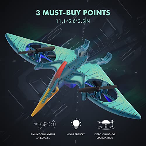 Pterosaur Dinosaur Toys Drone for Kids - Indoor Quadcopter with Altitude Hold, Headless Mode, LED Light One Key Start Speed Adjustment, Toys for 8 9 10 11 12 Year Old Boys&Girls, Birthday, Christmas Gifts