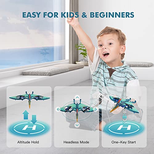 Pterosaur Dinosaur Toys Drone for Kids - Indoor Quadcopter with Altitude Hold, Headless Mode, LED Light One Key Start Speed Adjustment, Toys for 8 9 10 11 12 Year Old Boys&Girls, Birthday, Christmas Gifts