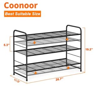 Coonoor 3 Tier Shoe Rack,Stackable and Adjustable Multi-Function Wire Grid Shoe Organizer Storage,Black