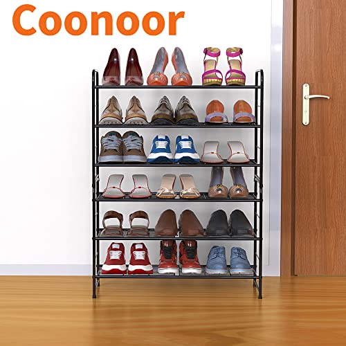 Coonoor 3 Tier Shoe Rack,Stackable and Adjustable Multi-Function Wire Grid Shoe Organizer Storage,Black