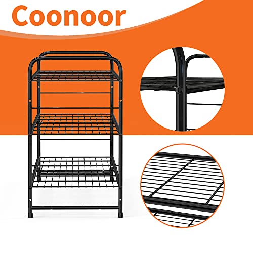 Coonoor 3 Tier Shoe Rack,Stackable and Adjustable Multi-Function Wire Grid Shoe Organizer Storage,Black