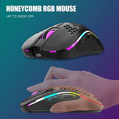RedThunder 60% Wireless Gaming Keyboard and Mouse Combo, RGB Backlit Rechargeable Battery Mechanical Feel Mini Keyboard with Pudding Keycaps + Lightweight 7200 DPI Honeycomb Optical Mouse (Black)