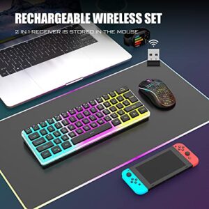 RedThunder 60% Wireless Gaming Keyboard and Mouse Combo, RGB Backlit Rechargeable Battery Mechanical Feel Mini Keyboard with Pudding Keycaps + Lightweight 7200 DPI Honeycomb Optical Mouse (Black)