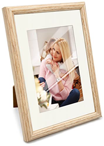 Alkerman 5x7 Picture Frame,Display Pictures 4x6 with Mat or 5x7 Without Mat, Natural Wood with High Definition Glass for Table Top Display and Wall Mounting Photo Frame