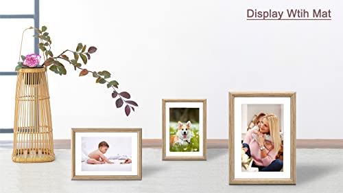 Alkerman 5x7 Picture Frame,Display Pictures 4x6 with Mat or 5x7 Without Mat, Natural Wood with High Definition Glass for Table Top Display and Wall Mounting Photo Frame