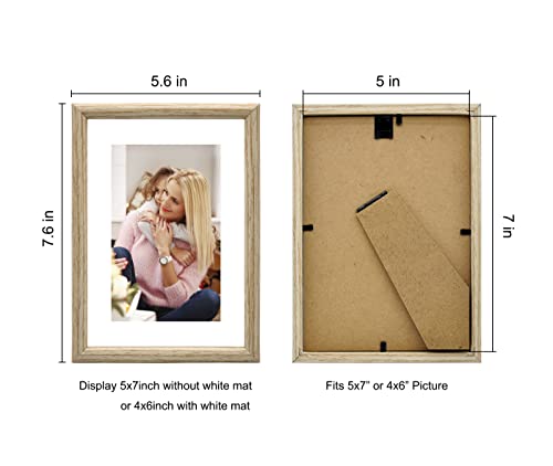 Alkerman 5x7 Picture Frame,Display Pictures 4x6 with Mat or 5x7 Without Mat, Natural Wood with High Definition Glass for Table Top Display and Wall Mounting Photo Frame