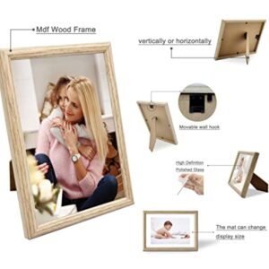 Alkerman 5x7 Picture Frame,Display Pictures 4x6 with Mat or 5x7 Without Mat, Natural Wood with High Definition Glass for Table Top Display and Wall Mounting Photo Frame