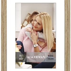 Alkerman 5x7 Picture Frame,Display Pictures 4x6 with Mat or 5x7 Without Mat, Natural Wood with High Definition Glass for Table Top Display and Wall Mounting Photo Frame