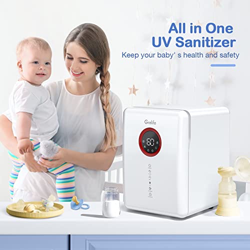 Grelife UV Sterilizer and Dryer for Baby Bottles, 18L Bottle Sterilizer and Dryer with Touch Screen Control & Auto-Off Safety for Toys/Clothes/Beauty Tools/Tableware/Phone/Home Office Items