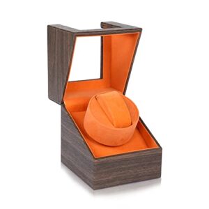 yoohong single watch winder for automatic watches,with japanese quiet motor，wood texture leather shell, flexible plush pillow，ac adapter or battery powered watches widnder