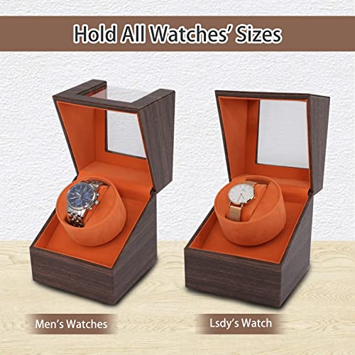 YOOHONG Single Watch Winder for Automatic Watches,with Japanese Quiet Motor，Wood Texture Leather Shell, Flexible Plush Pillow，AC Adapter or Battery Powered Watches WiDnder