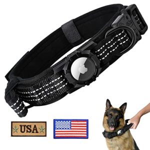 tieuwant tactical airtag dog collar, adjustable air tag dog collar, military training nylon dog collar with apple airtag holder and control handle for medium large dogs (l, black)