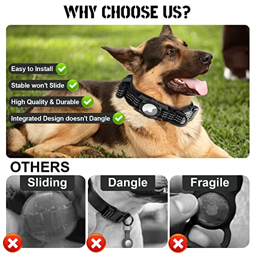 Tieuwant Tactical AirTag Dog Collar, Adjustable Air Tag Dog Collar, Military Training Nylon Dog Collar with Apple AirTag Holder and Control Handle for Medium Large Dogs (L, Black)