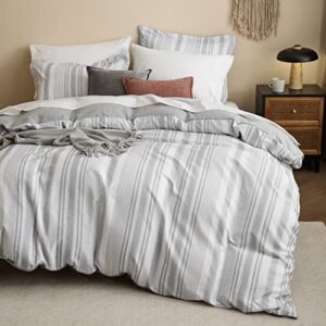 bedsure duvet cover queen size - reversible striped duvet cover set with zipper closure, grey bedding set, 3 pieces, 1 duvet cover 90"x90" with 8 corner ties and 2 pillow shams 20"x26"