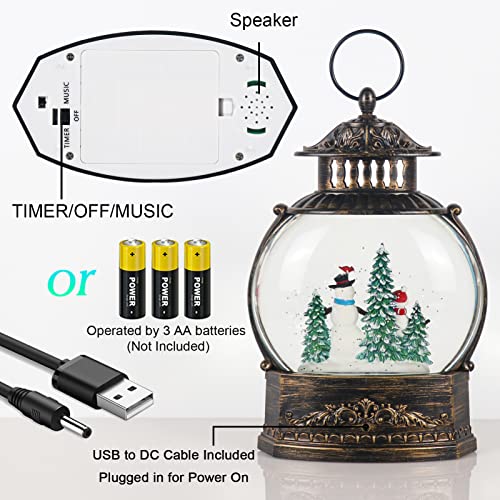 DRomance Christmas Singing Snow Globe Lantern Battery Operated USB Powered Lighted Water Glitters Music Snow Globe Holiday Decoration for Women Children(Snowman, 6 x 3.2 x 11 Inches)