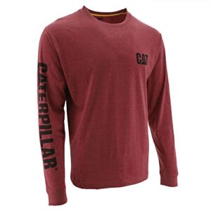 caterpillar men's trademark banner long sleeve tee shirts with center back neck wire management loop and cat logo, brick heather, small