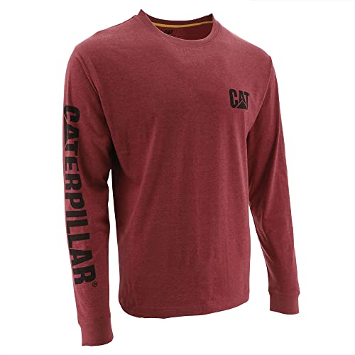 Caterpillar Men's Trademark Banner Long Sleeve Tee Shirts with Center Back Neck Wire Management Loop and CAT Logo, Brick Heather, Small