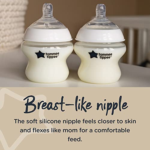 Tommee Tippee Closer to Nature Baby Bottle, Breast-Like Nipple with Anti-Colic Valve, 5oz, 1 Count, Includes Newborn Pacifier