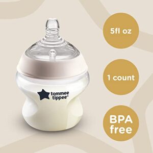 Tommee Tippee Closer to Nature Baby Bottle, Breast-Like Nipple with Anti-Colic Valve, 5oz, 1 Count, Includes Newborn Pacifier