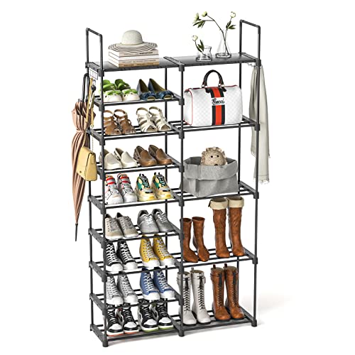 GIMTRR 9 Tiers Metal Shoe Rack, Large Capacity 30-35 Pairs Vertical Shoe Tower, Tall Shoe Storage Organizers, Narrow Shoe Shelf for Entryway, Closet, Garage