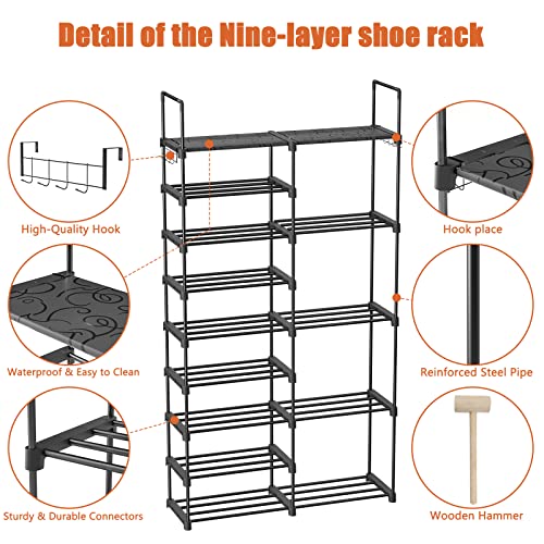 GIMTRR 9 Tiers Metal Shoe Rack, Large Capacity 30-35 Pairs Vertical Shoe Tower, Tall Shoe Storage Organizers, Narrow Shoe Shelf for Entryway, Closet, Garage