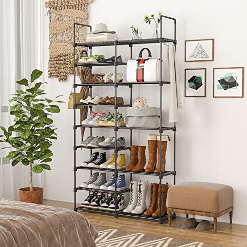 GIMTRR 9 Tiers Metal Shoe Rack, Large Capacity 30-35 Pairs Vertical Shoe Tower, Tall Shoe Storage Organizers, Narrow Shoe Shelf for Entryway, Closet, Garage