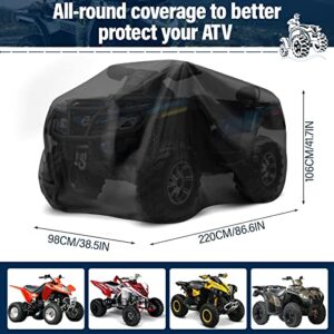 ZOEDO ATV Cover Waterproof, Heavy Duty Windproof Quad Covers, All Weather Protection 4 Wheeler Covers fit for Kawasaki, Honda, Polaris, Yamaha, 86'' (Black, XXL)