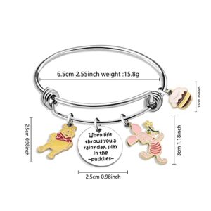 Women Girls Bracelet Inspirational Gift for Her Winnie The Pooh and Piglet Charm Bracelet Encouragement Bracelet for Birthday Christmas Gift (When Life)